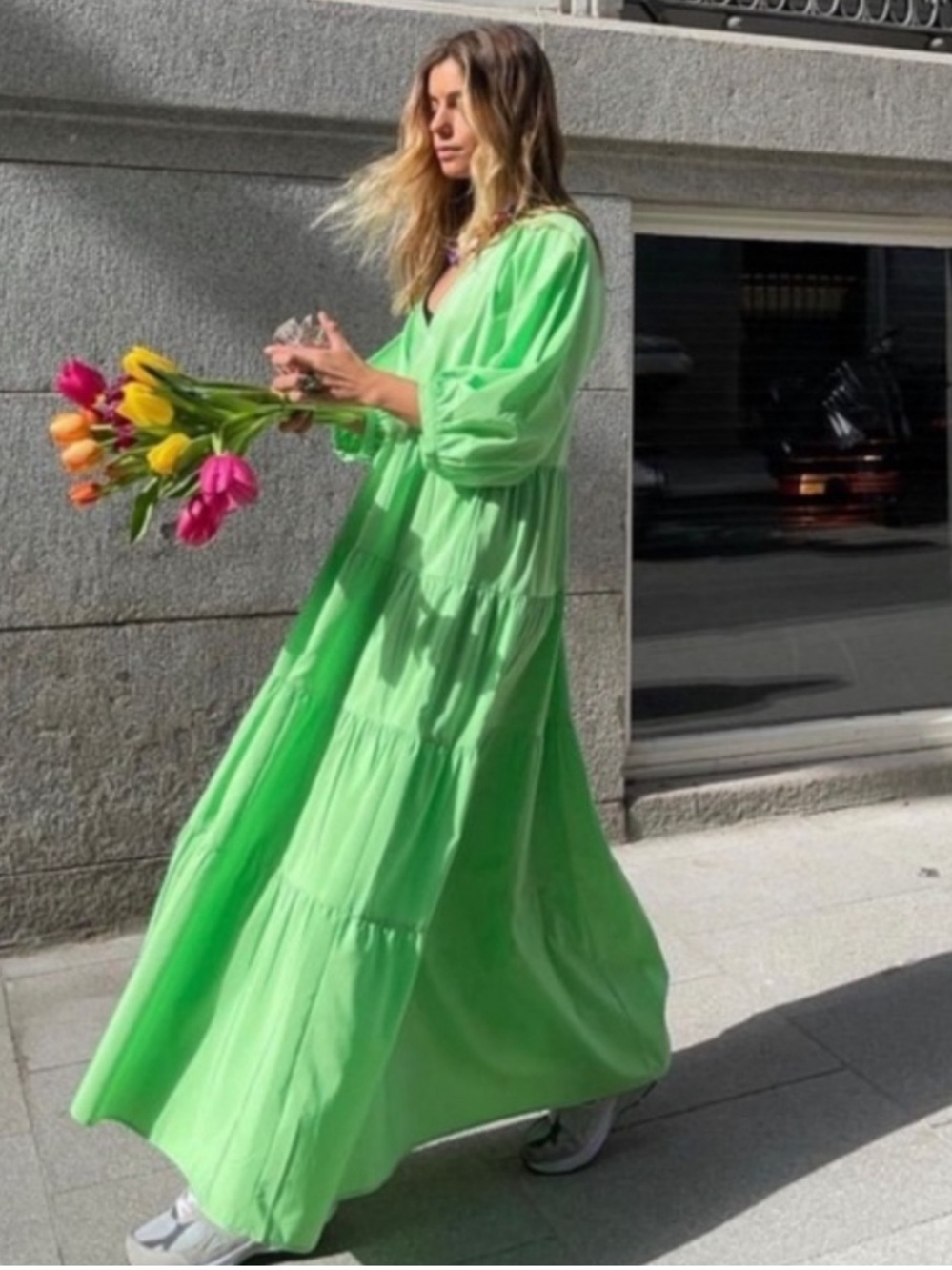 Zara Poplin Sleeve Tiered Maxi Dress size M